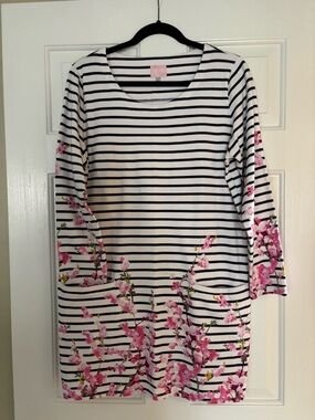 Joules Navy and White Striped Tunic Top with Pink Label